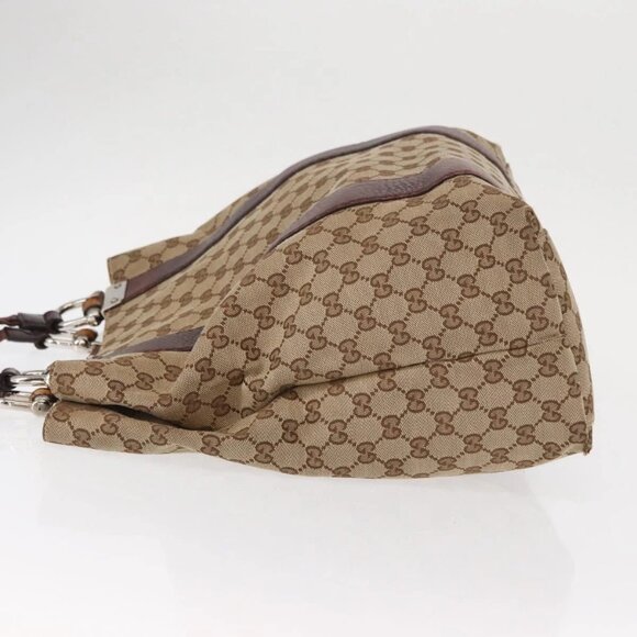 Gucci Beige/Silver GG Canvas and Leather Bamboo Pop Large  GUCCI GG Canvas Bamboo Tote Bag Beige Silver 232946 Auth ep12263